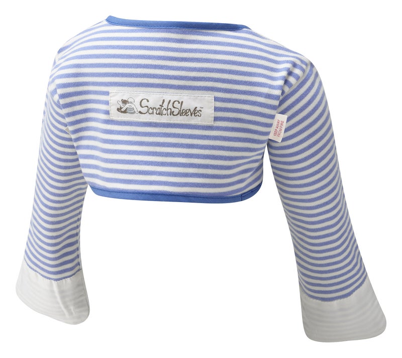 ScratchSleeves | Baby Boys' Stay-On Scratch Mitts | Stripes | Blue and Cream | 21-24m - Image 4
